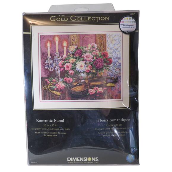 Dimensions Gold Collection Romantic Floral Cross Stitch Kit 16x13 Violin Flower - Picture 1 of 16